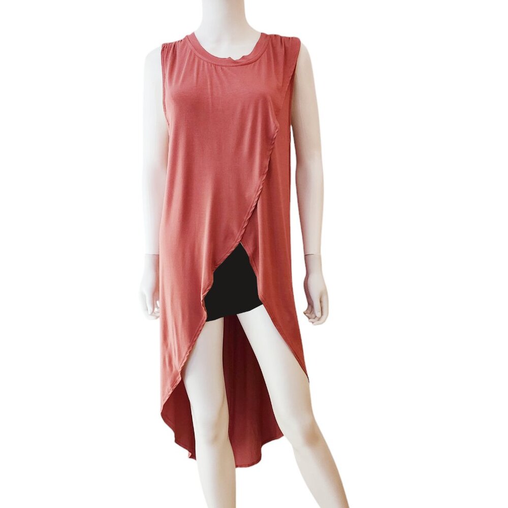 Dear Apple Tank Top Light Pink High-Low Hem Duster Wrap Look